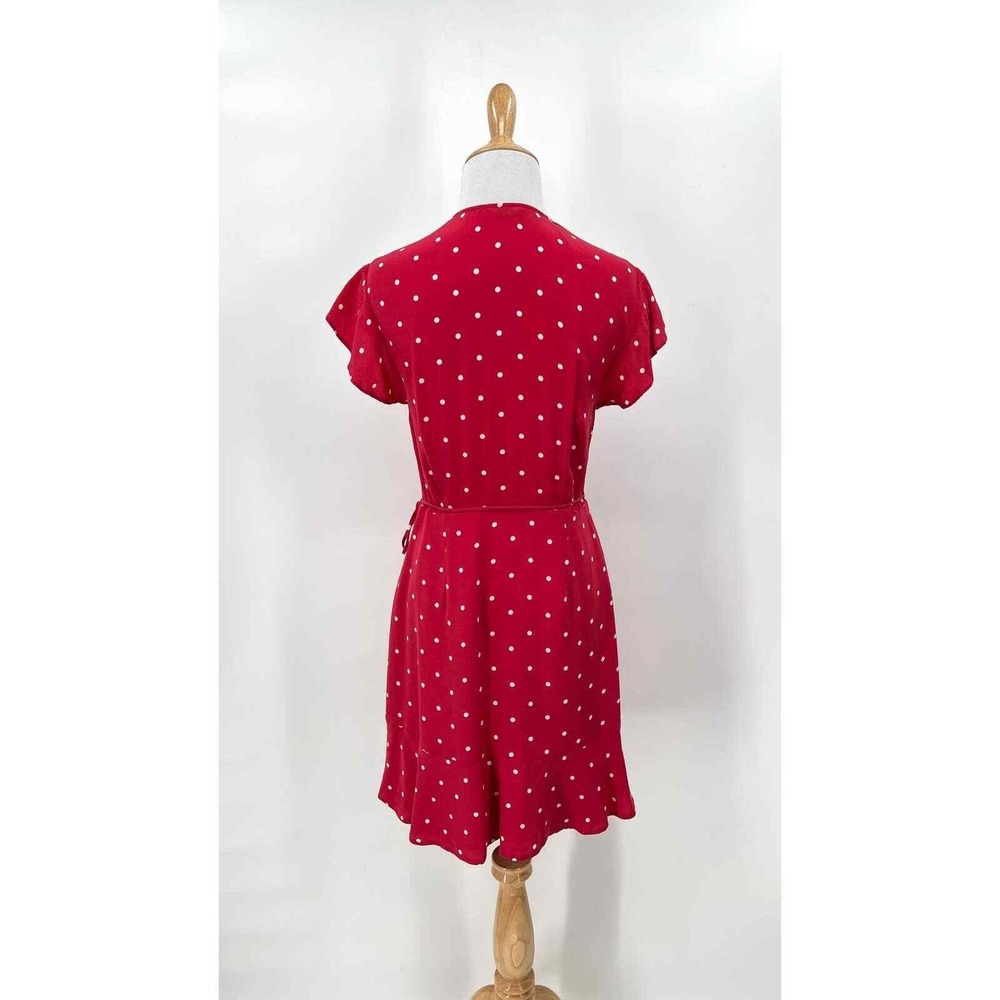 RAILS Leanne Polka Dot Dress Womens Medium Raspberry Red Silk Wrap Mini Short - Picture 2 of 16